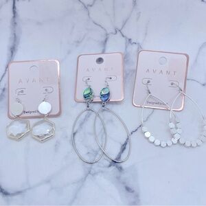 3 Pairs New Avant Earrings Silver Tone Dangle Drop Variety